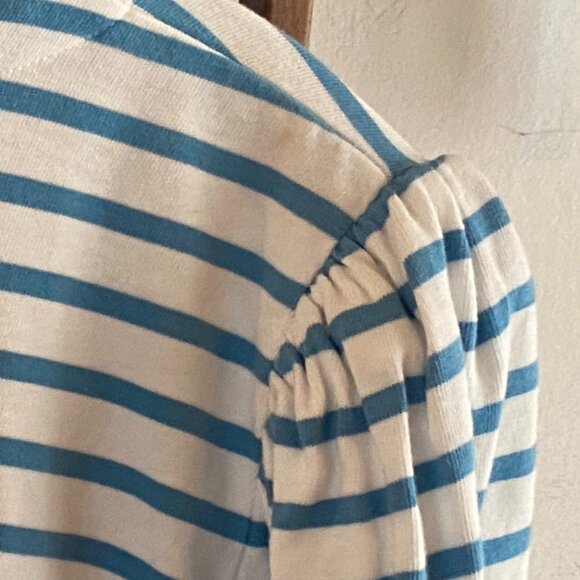 VERONICA BEARD Eli Baseball Tee Puff Long Sleeve Top Blue White Striped - Picture 6 of 8